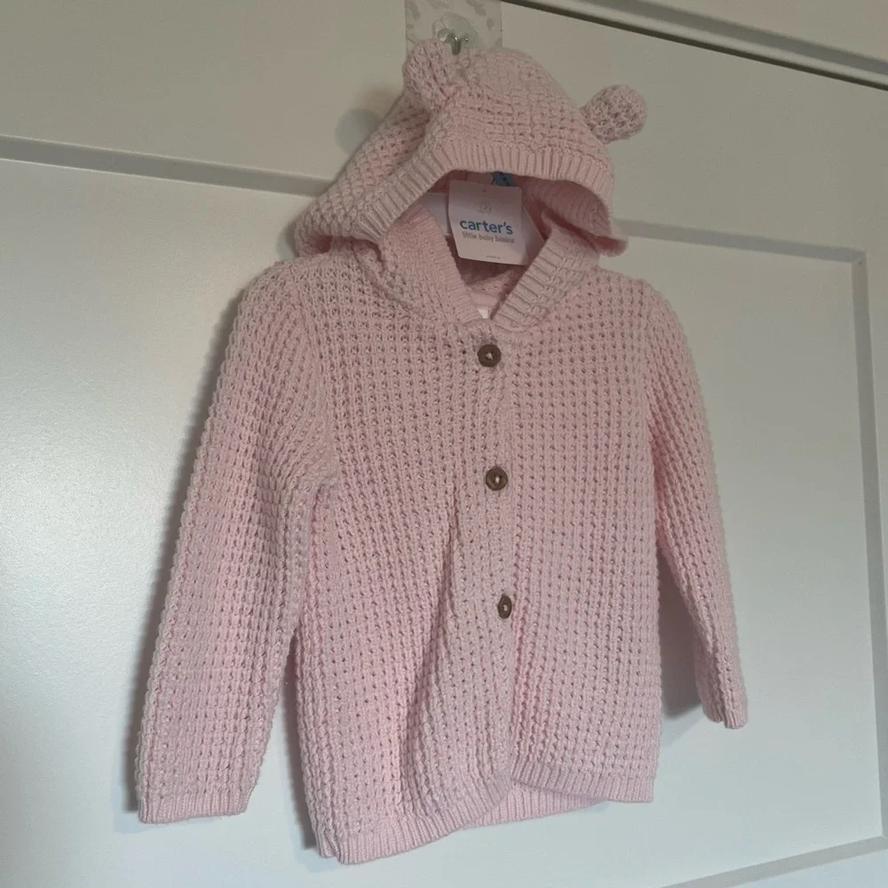NWT Carter's Light Pink Baby Sweater with Bear Ears